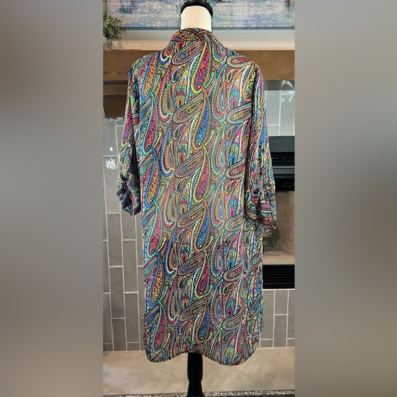 TACERA Semi Sheer Paisley Shirt Tunic Swimsuit Cover Dress Size XL - Picture 3 of 6